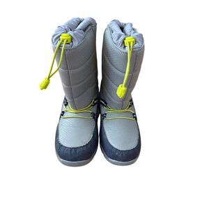 Youth Gray Winter Snow Boots Neon Yellow Drawstring Insulated Size US 3M